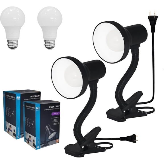 Xtricity Clip on Desk Lamp with 6W A19 LED Bulb Included, 120 Volt, 10.25 Inches, Black