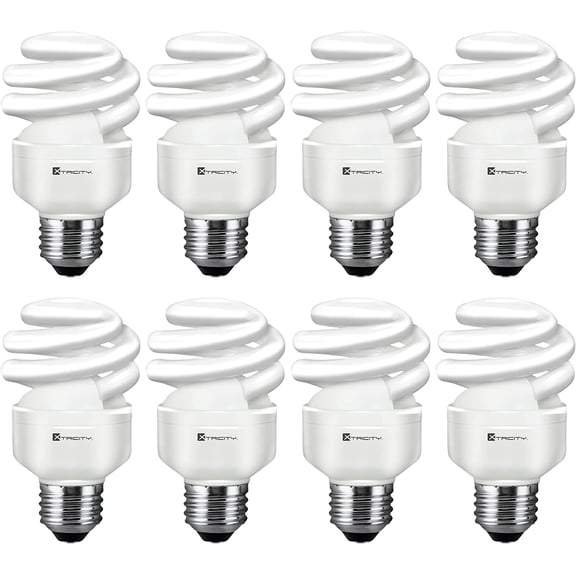 Xtricity Compact Fluorescent Light Bulb T2 Spiral, E26 Base, 4100k Cool White, 9W, (8 Pack)