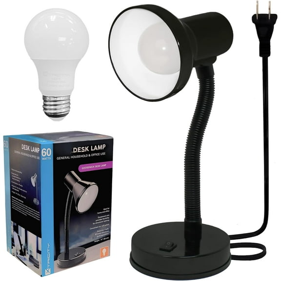 Xtricity Desk Lamp with Adjustable Gooseneck Arm with 7W A19 LED Bulb, 14" Inch Tall
