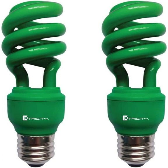 Xtricity T2 Spiral CFL Green Color Light Bulb, 13W (60W Eqv), E26 Base, 120V (2 Pack)