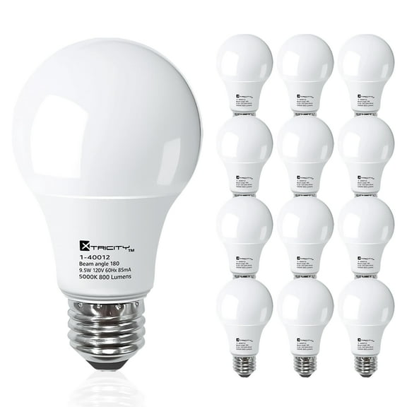 Xtricity Type A19 LED Light Bulb, E26 Medium Base, 3000k Soft White, Dimmable, 9.5W (60W Equivalent)(12 Pack)
