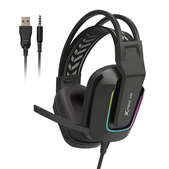 Xtrike RGB Wired Gaming Headset, Dual-Band Mesh Fabric Earcups, USB & 3.5mm Dual Ports, Adjustable Microphone For PC Laptop Mobile Devices