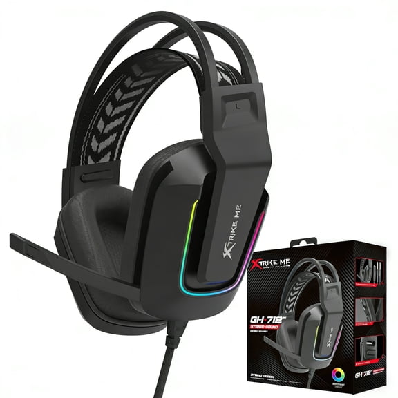 Xtrike Stereo Gaming Headset, Dual-Arm Headband, Built-In Microphone, LED Lighting, Mesh Fabric Ear Cushions For PC, Laptops, PS4/PS5