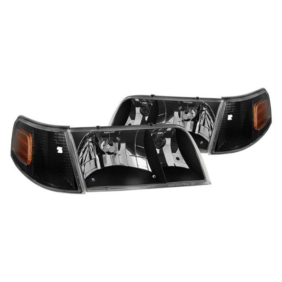 Xtune Crystal Headlights with Corner Lights Set for 1998-2011 Crown Victoria, Black