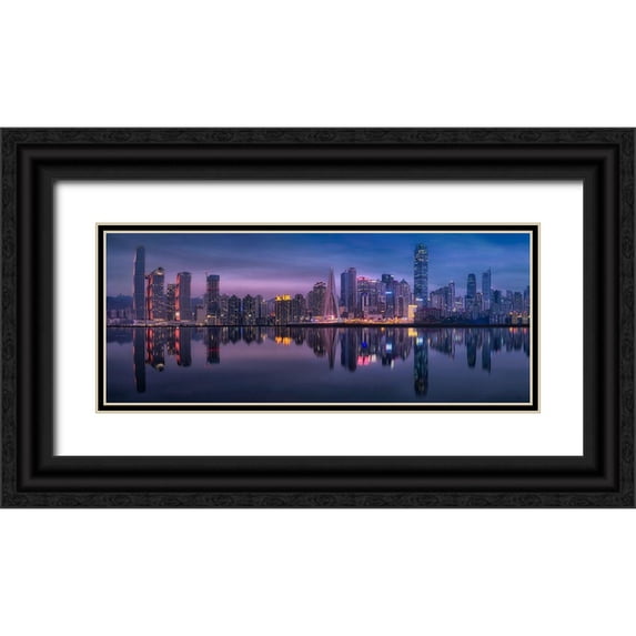 Xu, Mei 14x8 Black Ornate Wood Framed with Double Matting Museum Art Print Titled - Chongqing Reflection