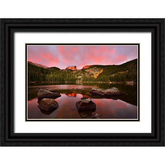 Xu, Mei 18x13 Black Ornate Wood Framed with Double Matting Museum Art Print Titled - Bear Lake Sunrise