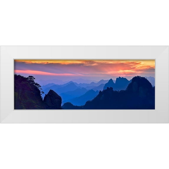 Xu, Mei 18x9 White Modern Wood Framed Museum Art Print Titled - Sanqing Mountain Sunset