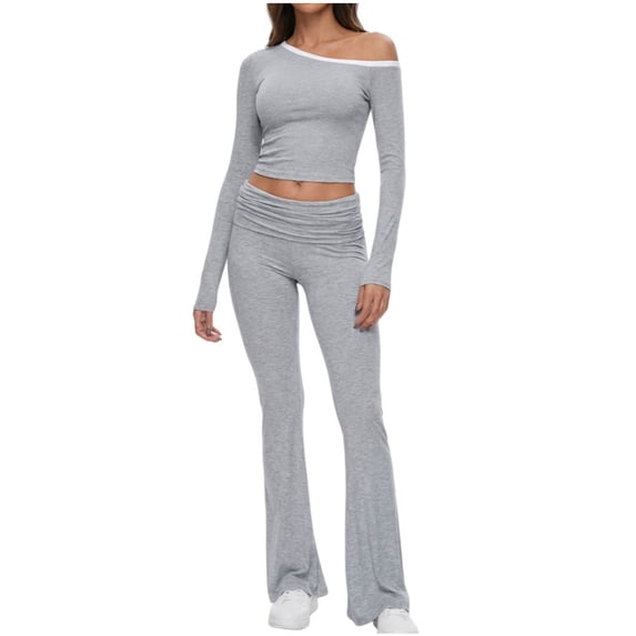 XuJwPNcy 2 Piece Matching Outfits Lounge Sets for Women Long Sleeve Tops with Yoga Pants Casual Outfits Pajamas