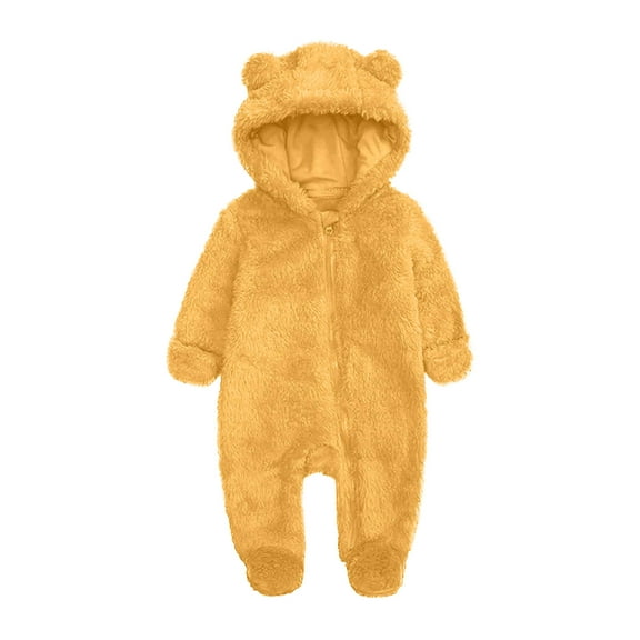 XuJwPNcy Baby Fluffy Jumpsuit Unisex Boys Girls Clothes Hooded Fleece Rompers Long Sleeve Zipper Onesie Outwear