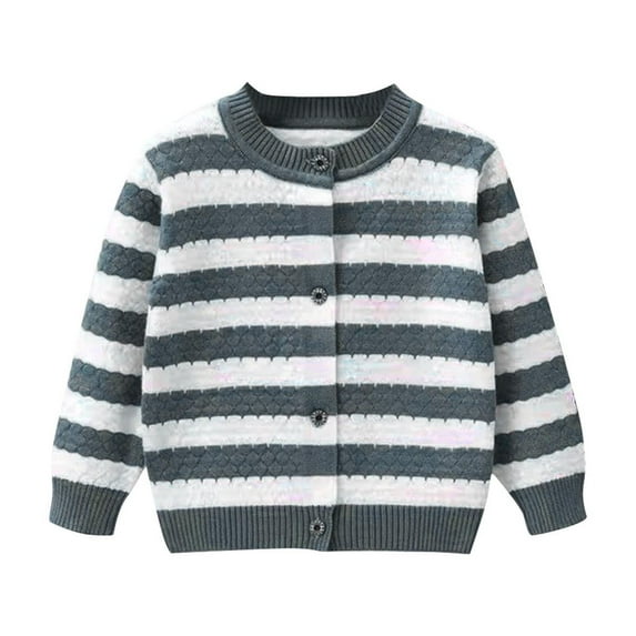 XuJwPNcy Baby Girl Cardigan Sweater Long Sleeve Button up Striped Knit Sweaters Toddler Kids Fall Winter Clothes 1-4 Years