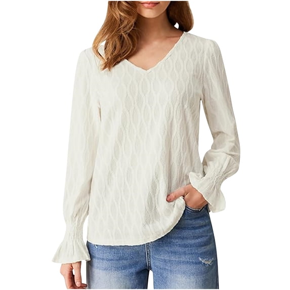 XuJwPNcy Blouses for Women Dressy Casual Bell Long Sleeve Womens Tops V Neck Tshirts Spring Fashion Clothes Tunic
