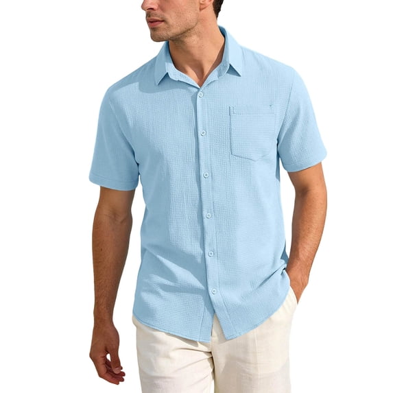 XuJwPNcy Button Down Shirts for Men Lightweight Business Casual Dress Shirts Summer Short Sleeve Collared Tops with Pocket