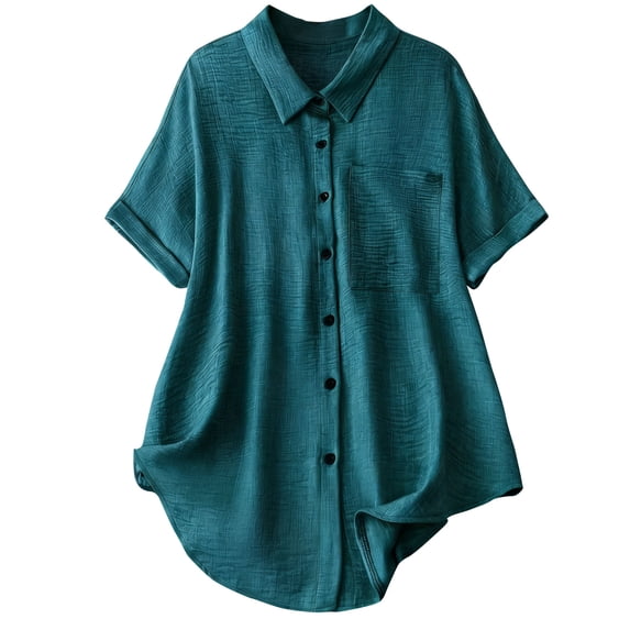 XuJwPNcy Button Down Shirts for Women Short Sleeve Lapel Tops Comfy Chino T Shirts Basic Tunic Summer Tees with Pocket
