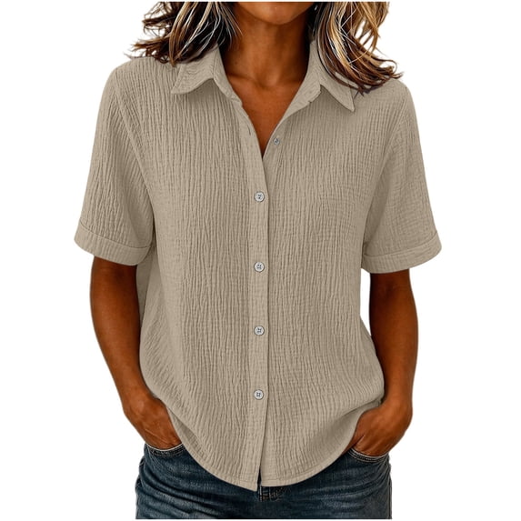 XuJwPNcy Button Down Shirts for Women Short Sleeve Thin Fashion Tops Loose Collar T Shirts Summer Casual Breathable Clothes