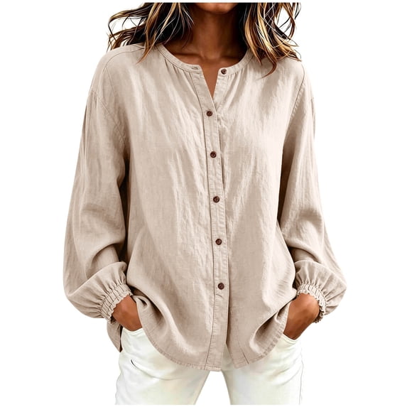 XuJwPNcy Button Down Shirts for Women Vintage Soft Long Sleeve Tops Cotton Linen Comfort T-Shirts Ladies Lounge Clothing