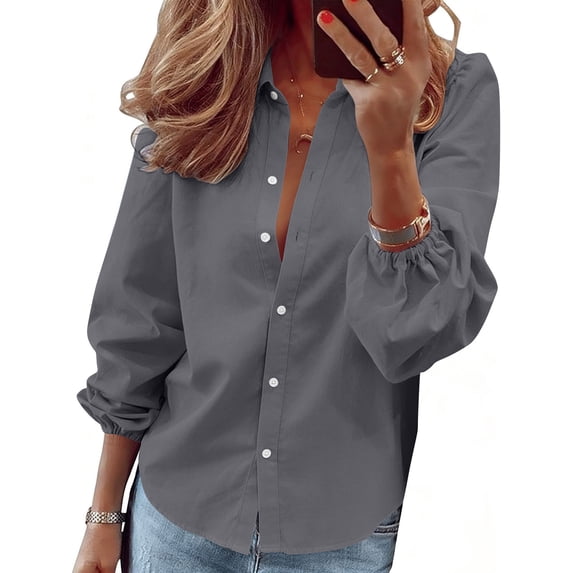 XuJwPNcy Button down Shirts for Women Plus Size Dress Shirts Spring Trendy Clothes Collared Long Sleeve Blouse Tops
