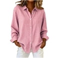 thumbnail image 1 of XuJwPNcy Button down Shirts for Women Striped Dress Shirt Long Sleeve Collared Clothes Office Work Blouses Tops(Pink,X-Large), 1 of 5
