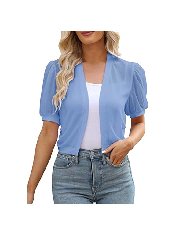 Cardigan for Women Lightweight Short Sleeve Open Front Coats Thin Chiffon Tops Jacket Breathable Fall Clothing