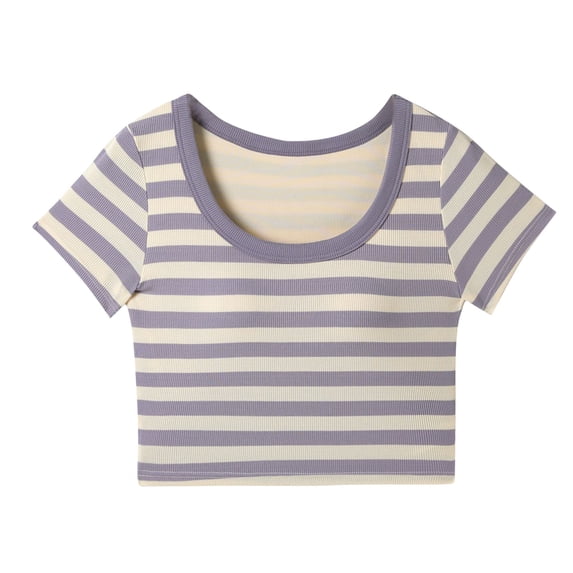 XuJwPNcy Children Summer Clothes Scoop Neck Short Sleeve T Shirts Girls Basic Striped Tops Teens Comfortable Outfits