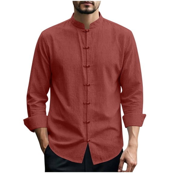 XuJwPNcy Cotton Linen Shirts for Men Lightweight Mock Neck Tee Tshirts Comfy Button Shirts Breathable Fashion Fall Clothes