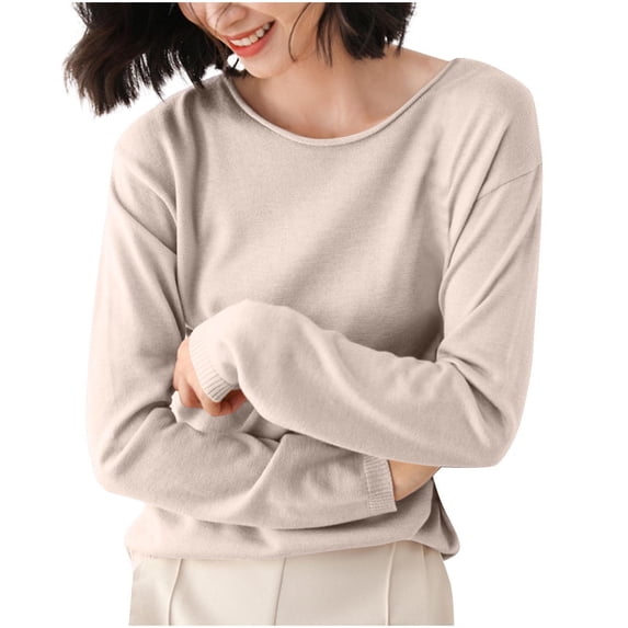 XuJwPNcy Fall Outfits for Women Crewneck Knit Sweaters Casual Long Sleeve Loose Fit Top Basic Soft Warm Pullover