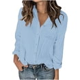 thumbnail image 1 of XuJwPNcy Fall Outfits for Women Long Sleeve Cotton Blouse Tops Casual Collared Work Office Blouses Loose Fit Button down Shirts（Light Blue,XX-Large), 1 of 7