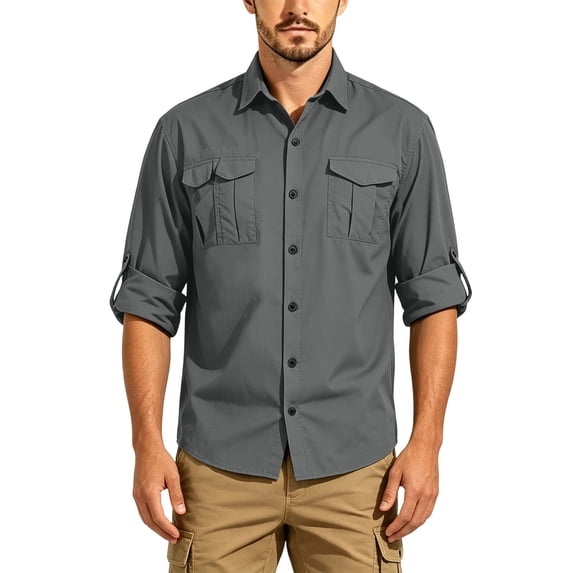 XuJwPNcy Fishing Shirts for Men Quick Dry Button Down Sun Shirts Lapel Tops with Pockets Hiking Athletic Running Outfit