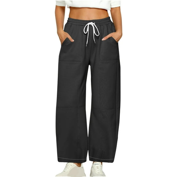 XuJwPNcy Fleece Lined Sweatpants Women Wide Leg Thermal Winter Warm Baggy Gym Pants with Pockets Fall Winter Outfit（Black,Small)
