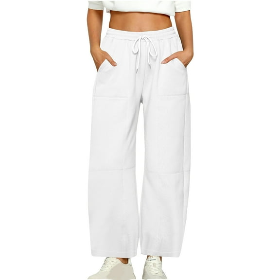 XuJwPNcy Fleece Lined Sweatpants Women Wide Leg Thermal Winter Warm Baggy Gym Pants with Pockets Fall Winter Outfit（White,X-Large)