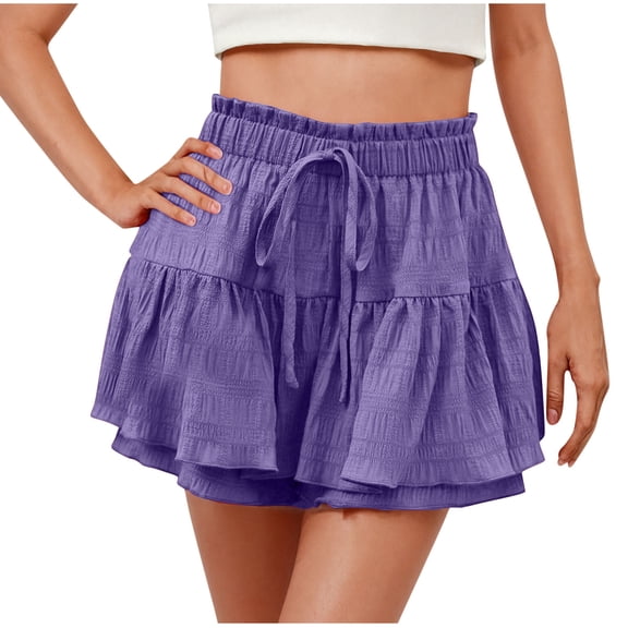 XuJwPNcy Flowy Shorts for Women Ruffle Tiered High Waisted Skorts Golf Tennis Skort Under Skirt Boho Summer Shorts