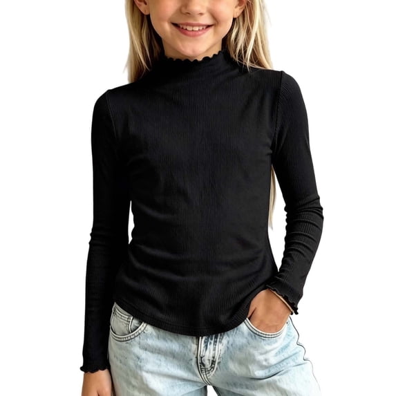 XuJwPNcy Girls Turtleneck Shirts Long Sleeve Basic Layered Tops Kids Fall Winter Slim Fit Undershirts(Black,3-4 Years)