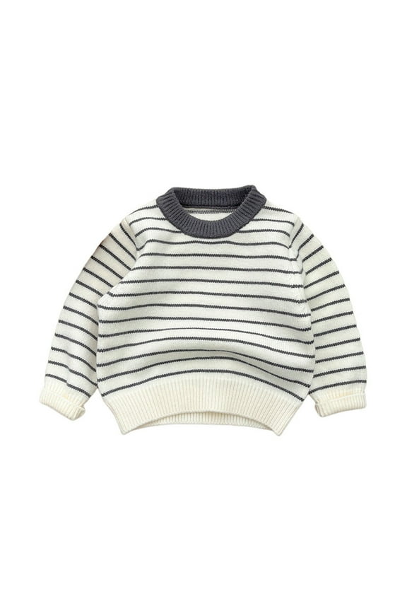 Infant Newborn Sweater Baby Girls Boys Knit Sweater Long Sleeve Crewneck Striped Cotton Pullover for Fall Winter