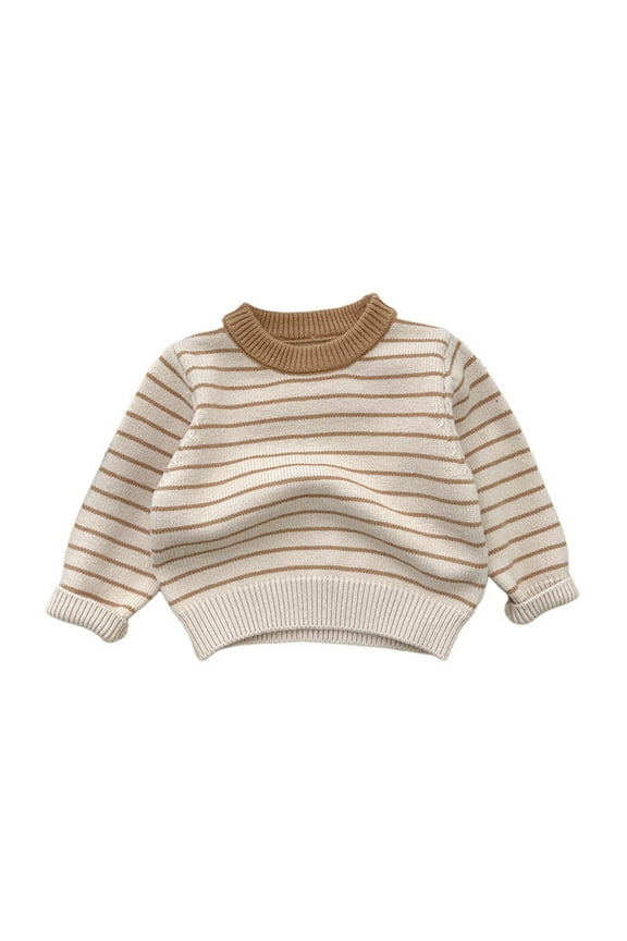 Infant Newborn Sweater Baby Girls Boys Knit Sweater Long Sleeve Crewneck Striped Cotton Pullover for Fall Winter