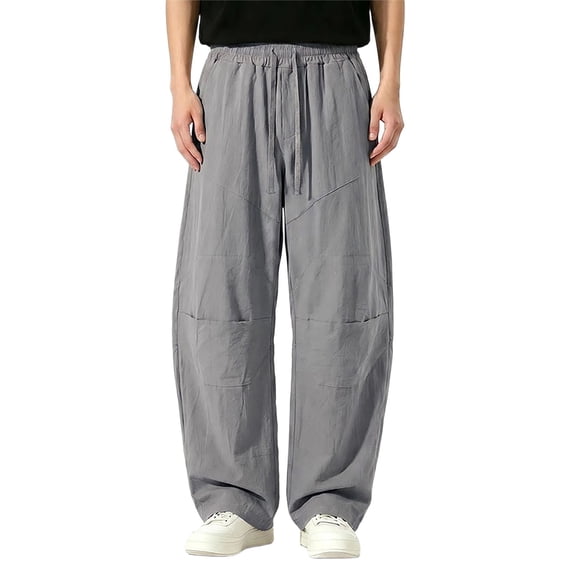 XuJwPNcy Linen Pants Men Lightweight Classic Elastic Waist Trousers Breathable Beach Pants Loose Casual Clothes for Men(Gray,Large)