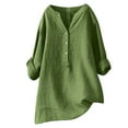 thumbnail image 1 of XuJwPNcy Linen Shirt for Women Beach Vacation Tops Loose V Neck Button up T Shirts Summer Loose Fit Blouses Casual Tunic(Green,4X-Large), 1 of 6
