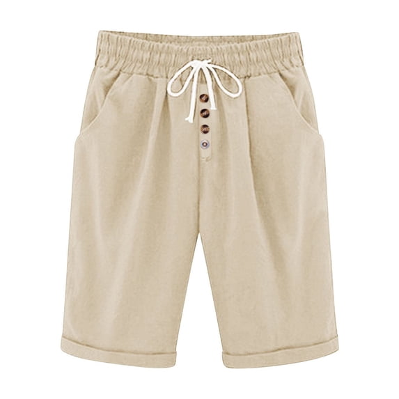 XuJwPNcy Linen Shorts for Women Trendy High Waist Knee Length Knee Length Shorts Drawstring Summer Casual Bermuda Shorts