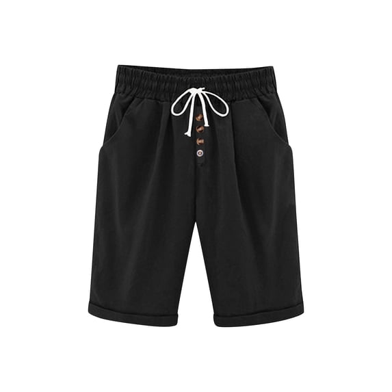 XuJwPNcy Linen Shorts for Women Trendy High Waist Knee Length Knee Length Shorts Drawstring Summer Casual Bermuda Shorts