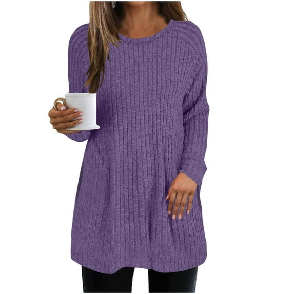 XuJwPNcy Long Sleeve Shirts for Women Oversized Sweatshirts Loose Fit Crew Neck Tops Casual Fall Winter Clothes Pullover Sweaters(Purple,Small)