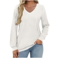 thumbnail image 1 of XuJwPNcy Long Sleeve T Shirts for Women V Neck Dressy Casual Tunic Blouses Tops Loose Fit Fall Outfits for Women（White,X-Large), 1 of 6