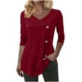 thumbnail image 1 of XuJwPNcy Long Sleeve Tunic Tops for Women Casual Asymmetric V Neck Shirts Button Side Basic Tees Business Loose Fit Blouses（Red,Large), 1 of 6