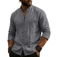 thumbnail image 1 of XuJwPNcy Men Long Sleeve Linen Shirts Casual Mock Neck Button down Tops Fall Beach Vacation Shirts(Gray,3X-Large), 1 of 7