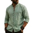 thumbnail image 1 of XuJwPNcy Men Long Sleeve Linen Shirts Casual Mock Neck Button down Tops Fall Beach Vacation Shirts(Green,X-Large), 1 of 7