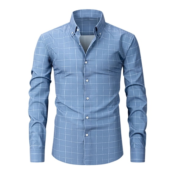 XuJwPNcy Men Long Sleeve Shirt Fashion Striped Collar Dress Tops Button down Work Casual Shirts(Blue,X-Small)