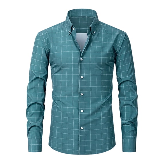 XuJwPNcy Men Long Sleeve Shirt Fashion Striped Collar Dress Tops Button down Work Casual Shirts(Green,X-Small)