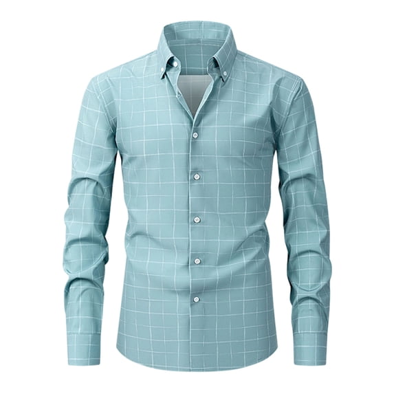 XuJwPNcy Men Long Sleeve Shirt Fashion Striped Collar Dress Tops Button down Work Casual Shirts(Mint Green,Small)