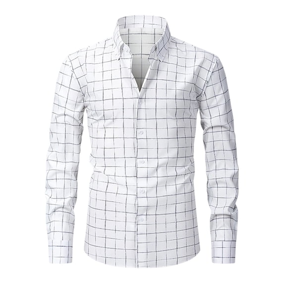 XuJwPNcy Men Long Sleeve Shirt Fashion Striped Collar Dress Tops Button down Work Casual Shirts(White,X-Small)