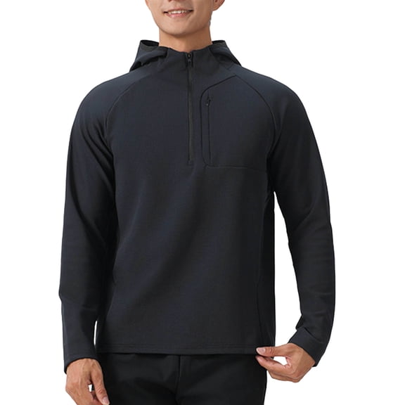 XuJwPNcy Men's Athletic Hoodies Quarter Zip Long Sleeve Shirts Sports Lightweight Workout Pullover Jacket Hooded with Pockets