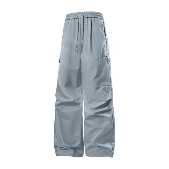 XuJwPNcy Men's Casual Cargo Pants Drawstring Waist Workout Trousers with Pockets Hiking Travel Work Pants Fall Outfits(Light Blue,X-Large)