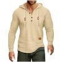 XuJwPNcy Men's Causal Pullover Hoodie Lightweight Solid Color Hooded Sweatshirt Tops Long Sleeve Knit Henley Shirt(Apricot,3X-Large)