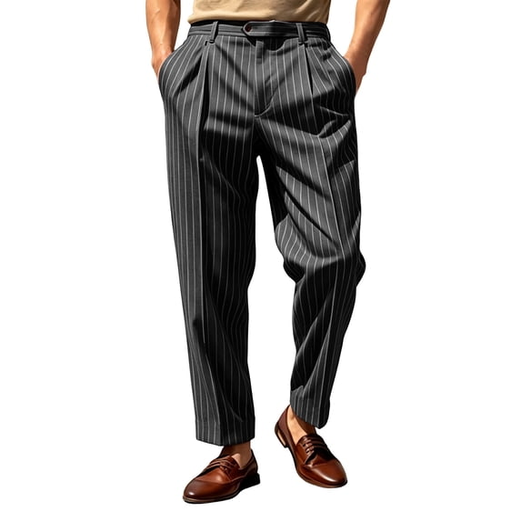 XuJwPNcy Men's Dress Pants Classic Fit Pleated Front Striped Pants Loose Business Casual Work Trousers(Dark Gray,X-Large)